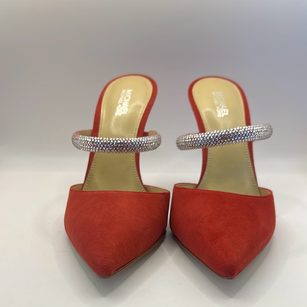 Michael Kors Red and Silver Heels with Rhinestone Strap